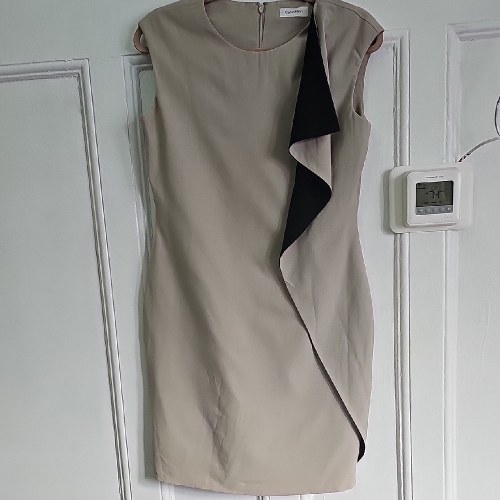 Calvin Klein Collection Asymmetrical Beige and Black Dress